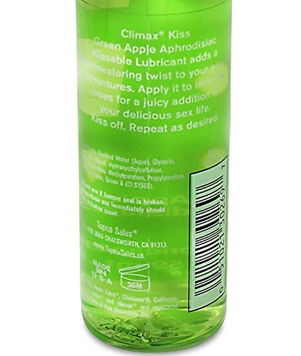 Climax Kiss Green Apple Aphrodisiac Flavored Edible Water Based Lubricant : Size 2 Fl. Oz / 59 Ml. thumbnail