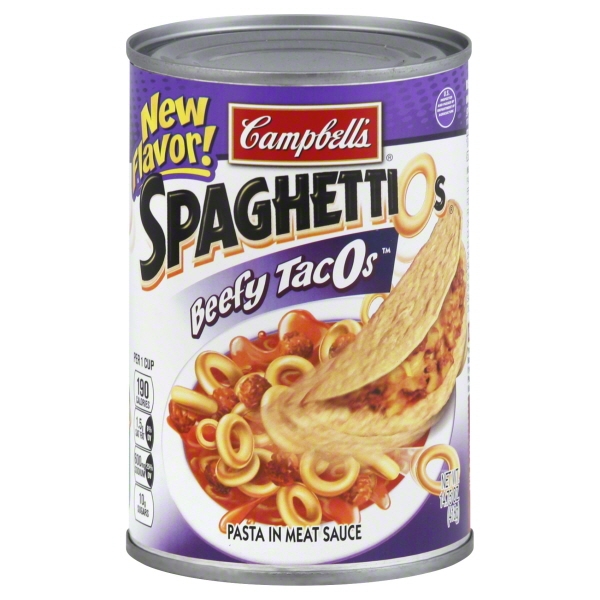 CAMPBELL'S, SPAGHETTIOS, BEEFY TACOS PASTA IN MEAT SAUCE