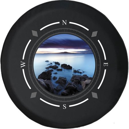 Spare Tire Cover Compass Stone Path Ocean Water SkyWheel Covers Fit for SUV Accessories Trailer RV Accessories and Many Vehicles