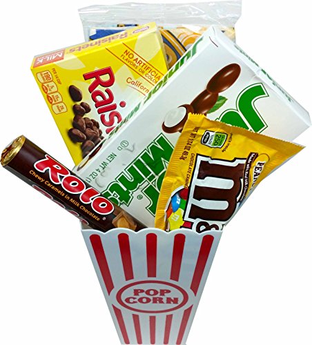 Movie Night Popcorn and Candy Gift Basket ~ Includes Movie Theater Butter Popcorn and Concession Stand Candy (Junior Mints)