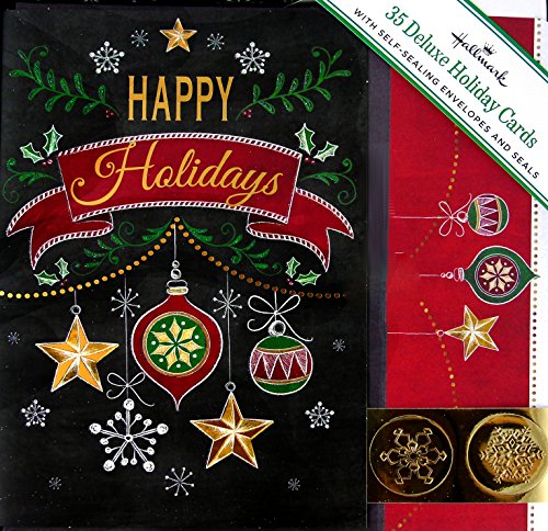 Hallmark Contemporary Deluxe Greeting Cards, Foiled Ornaments, Chalkboard Art Look, 35 Cards with Seal-sealing Envelopes and Seals