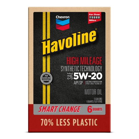 Chevron Havoline High Mileage Synthetic Technology Motor Oil 5W-20  6 Quart Smart Change Box Case (2-Pack)