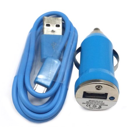 Importer520 Blue Combo Mini Compact 1000mAh Car Charger + Micro USB Data Sync / Battery Charge Cable for HTC?Windows Phone 8X HTC 6990 HTC Zenith(at &