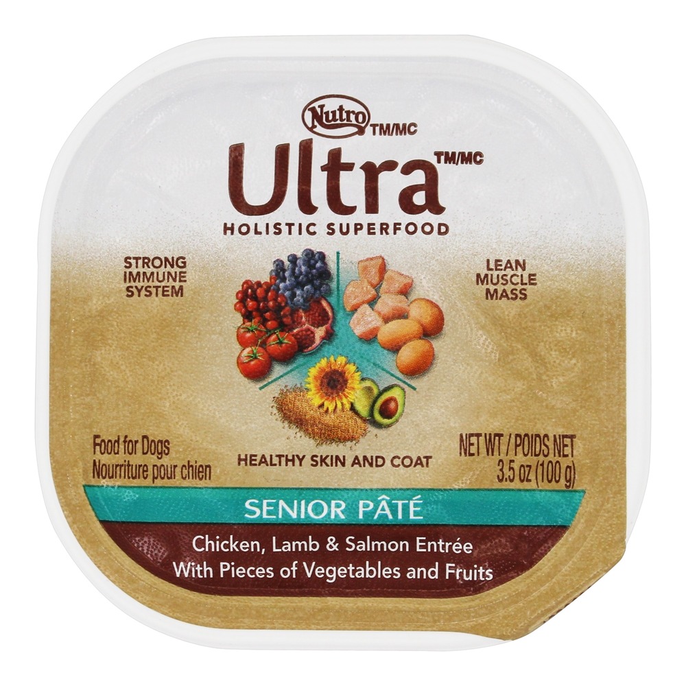 NUTRO ULTRA Grain Free Senior Soft Wet Dog Food Paté Trio of Proteins from Chicken  Lamb  and Salmon with Superfoods  (24) 3.5 Oz. Trays