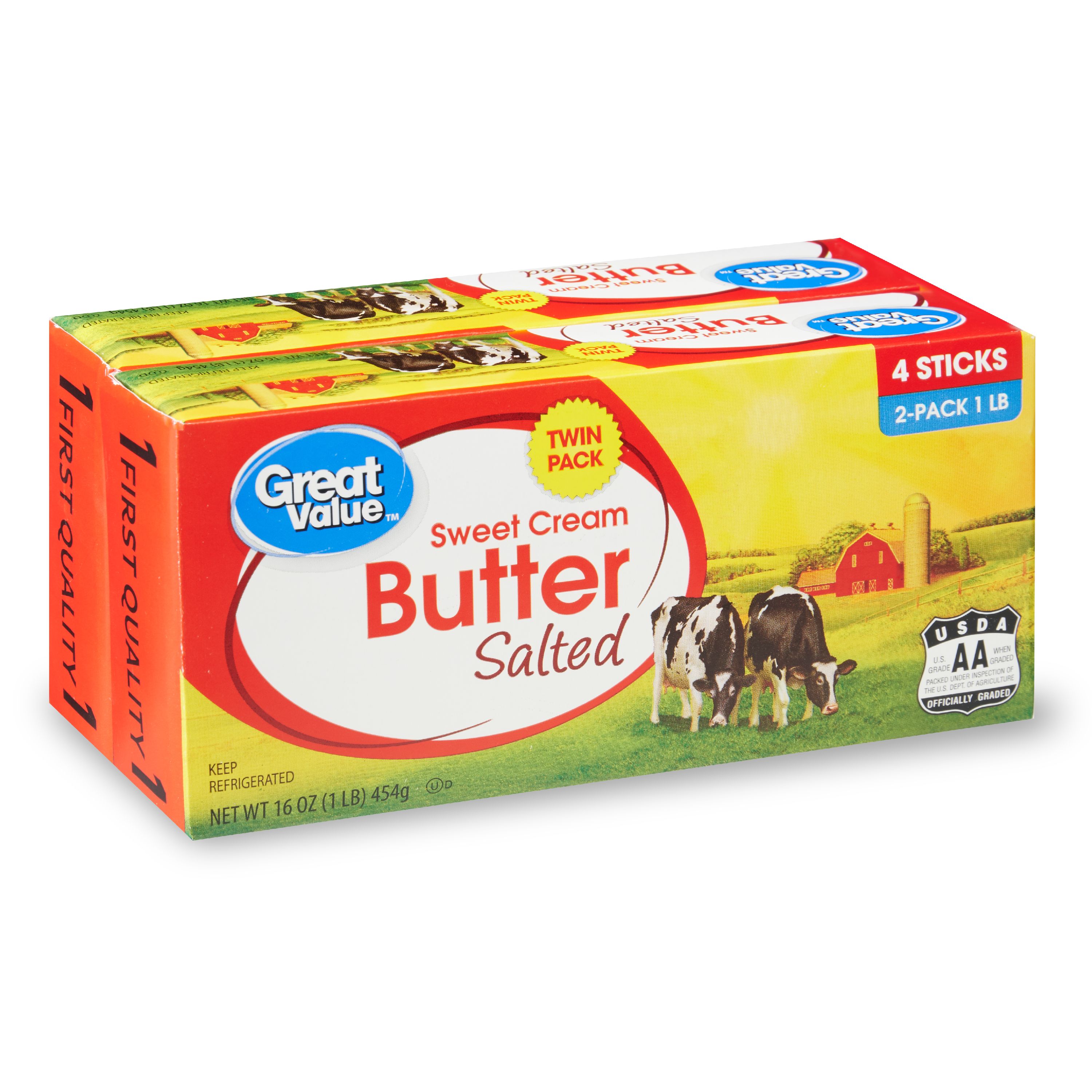 Great Value Sweet Cream Salted Butter Sticks, 2-pack, 32 Oz, 8 Count Image