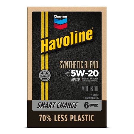 Chevron Havoline Synthetic Blend Motor Oil 5W-20  6 Quart  Smart Change Box Case (2-Pack)