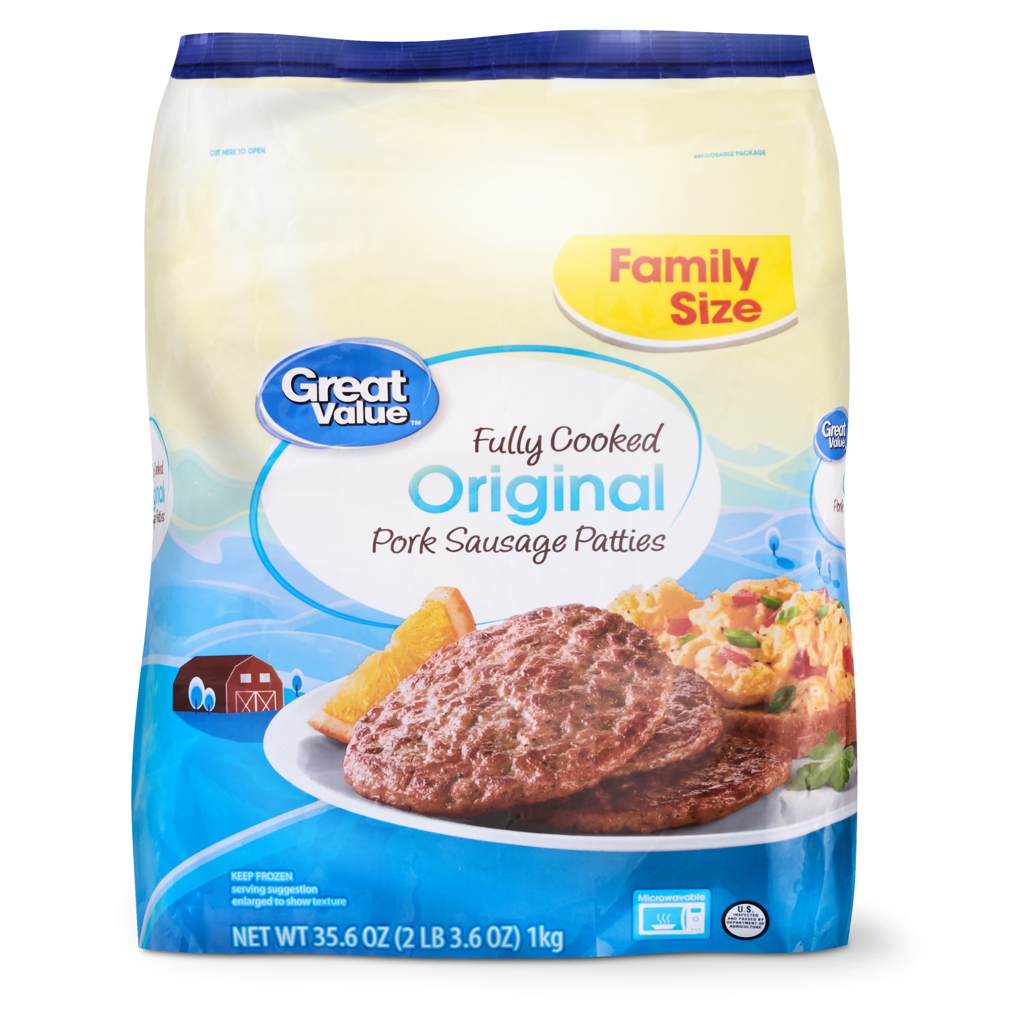 Great Value Fully Cooked Original Pork Sausage Patties Family Size, 35.6 Oz Image