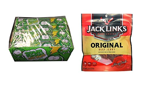 Sour Punch Straws Blue Razamatazz 24/2oz and Jack Link Beef Jerky Original - Bag 2.85oz