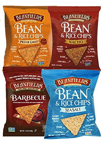 Beanfields Bean & Rice Chips, Healthy Vegan Snacks, Corn Free, (Count 4) Variety Pack with Barbecue, Pico De Gallo, Sea Salt and Nacho Flavors - 1