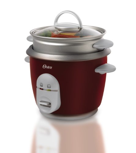 Oster 4722 3-Cup Uncooked Resulting in 6-Cup Cooked Rice Cooker with Steaming Tray, Red