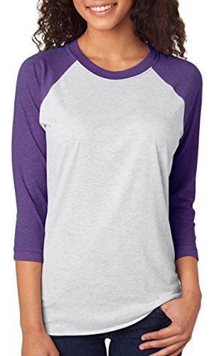 Next Level Apparel 6051 Unisex Tri-Blend 3 by 4 Sleeve Raglan - Purple Rush & Heather White, Extra Small
