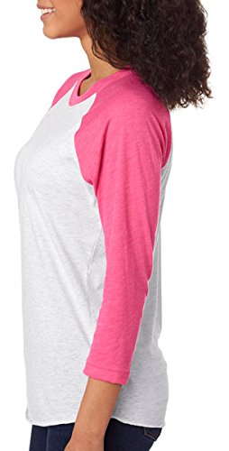 Next Level Apparel 6051 Unisex Tri-Blend 3 by 4 Sleeve Raglan - Purple Rush & Heather White, Extra Small thumbnail