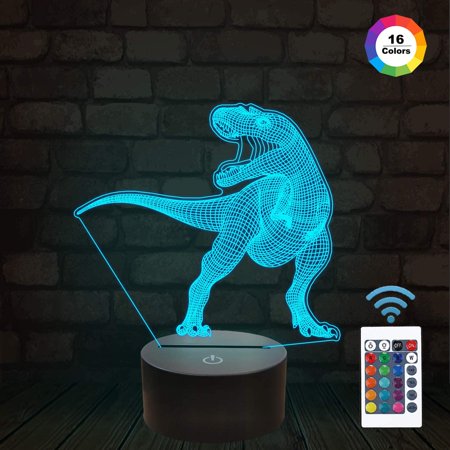 Dinosaur Lamp 3D Illusion Night Light Optical Kids with 16 Colors Changing Remote Control  LED Hologram Bedroom Decor Cool Birthday Gifts for Boys Chi