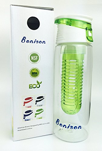 Bonison Flip Top V2.0 - Flavor Infuser Fruit Infused Premium Plastic Sports Water Infusion Bottle - 23 Oz Leak Proof with Spout Folded Handle - Tea He thumbnail