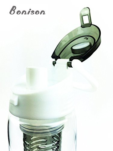 Bonison Flip Top V2.0 - Flavor Infuser Fruit Infused Premium Plastic Sports Water Infusion Bottle - 23 Oz Leak Proof with Spout Folded Handle - Tea He thumbnail