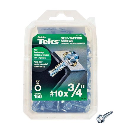 Teks 21320 Self-Tapping Hex-Washer-Head Drill Point Screw  #10x3/4   150-Count