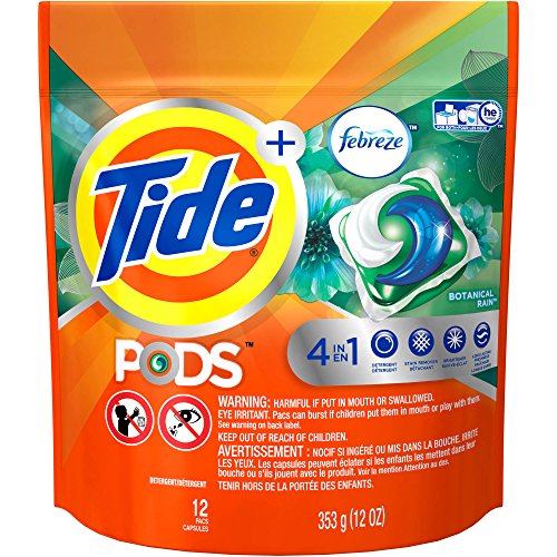 Tide PODS Plus Febreze Odor Defense Laundry Detergent Pacs, Botanical Rain Scent, 12 Count