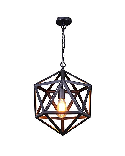 Parrot Uncle Polyhedron 1 Light Mini Pendant, Small Size Industrial Style Matte Black Iron Cage Pendant Light