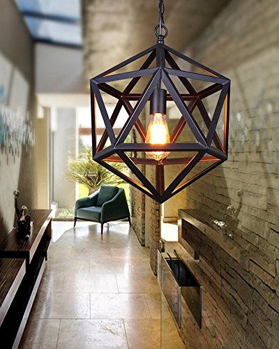 Parrot Uncle Polyhedron 1 Light Mini Pendant, Small Size Industrial Style Matte Black Iron Cage Pendant Light thumbnail