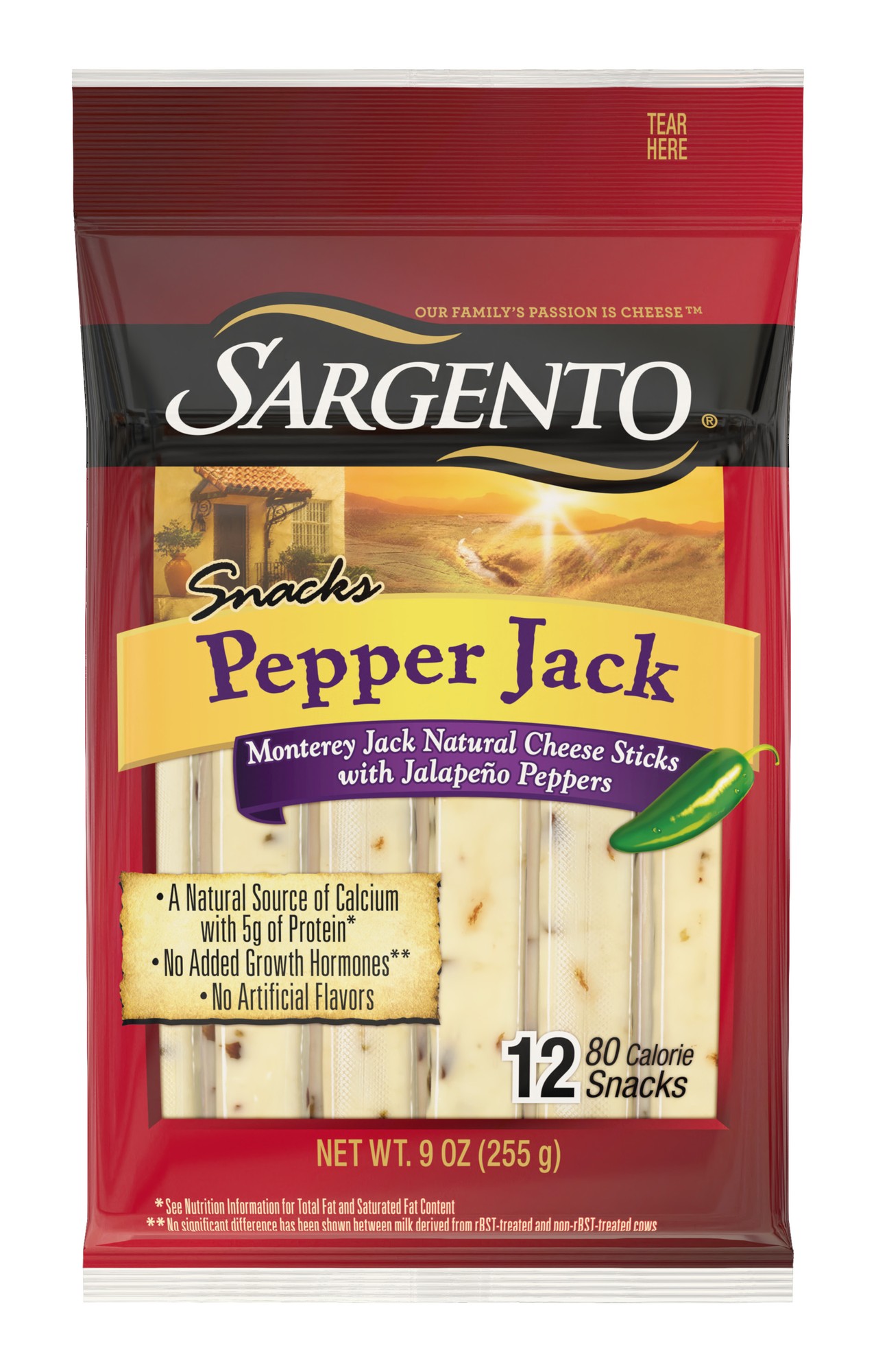 Sargento, Natural Monterey Jack Cheese Sticks with Jalapeno Peppers Snacks, Pepper Jack