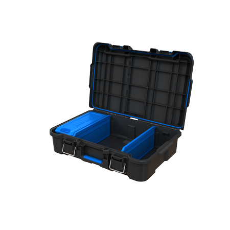hart stack system tool box with small blue organizer & dividers fits hart s modular storage system