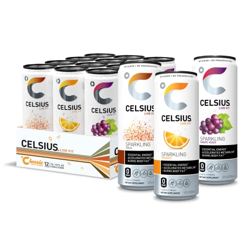 CELSIUS Essential Energy Drink 12 Fl Oz, Sparkling Classic Pop Pack Edition (Pack of 12)