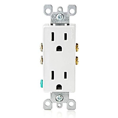 Leviton 5325-W 15 Amp  125 Volt  Decora Duplex Receptacle  Residential Grade  Grounding  White