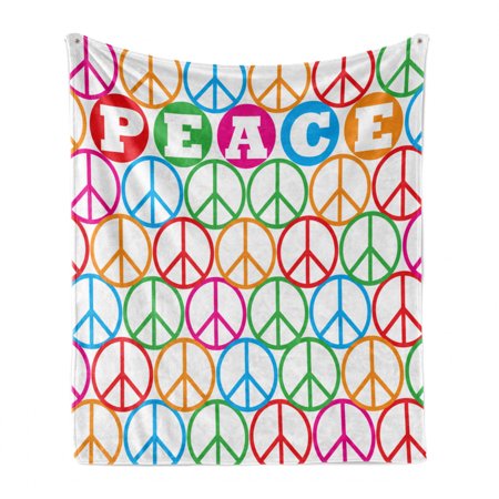 Retro Soft Flannel Fleece Throw Blanket  Colorful Internationally Recognized Peace Sign Letters Counter Culture Print  Cozy Plush for Indoor and Outdo