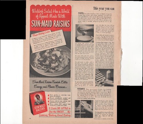 Sun-Maid Raisins Waldorf Salad Recipe Flavor 1948 Vintage Antique Advertisement