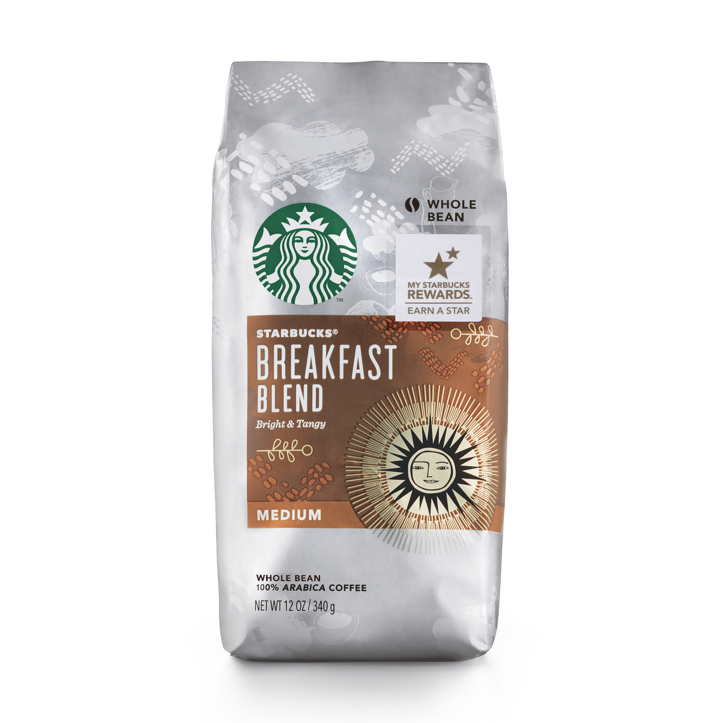 Starbucks Breakfast Blend  Whole Coffee Beans  Medium Roast Hot or Iced Coffee  12 Oz
