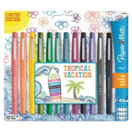 Paper Mate Point Guard Flair Felt Tip Porous Point Pen  Stick  Medium 0.7 Mm  Assorted Tropical Vacation Ink and Barrel Colors  Dozen (1928605)