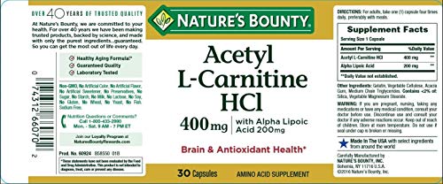 Nature's Bounty L-Carnitine 400 Mg & ALA 200 Mg, 30 Capsules thumbnail