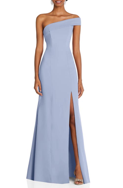 After Six Asymmetrical Off-the-Shoulder Cuff Trumpet Gown with Front Slit - 6858 - Blue - 18W