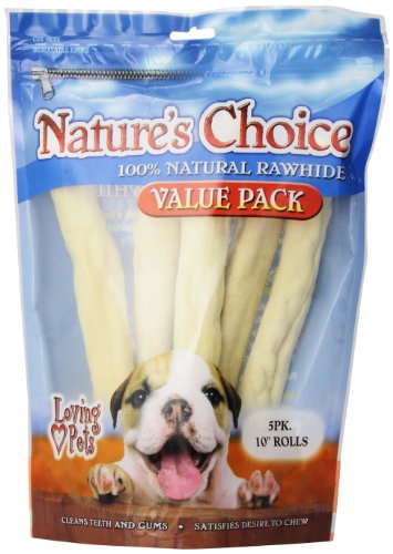 Loving Pets Nature's Choice 100-Percent Natural Rawhide White Retriever Rolls Dog Treat, 10-Inch, 5/Pack