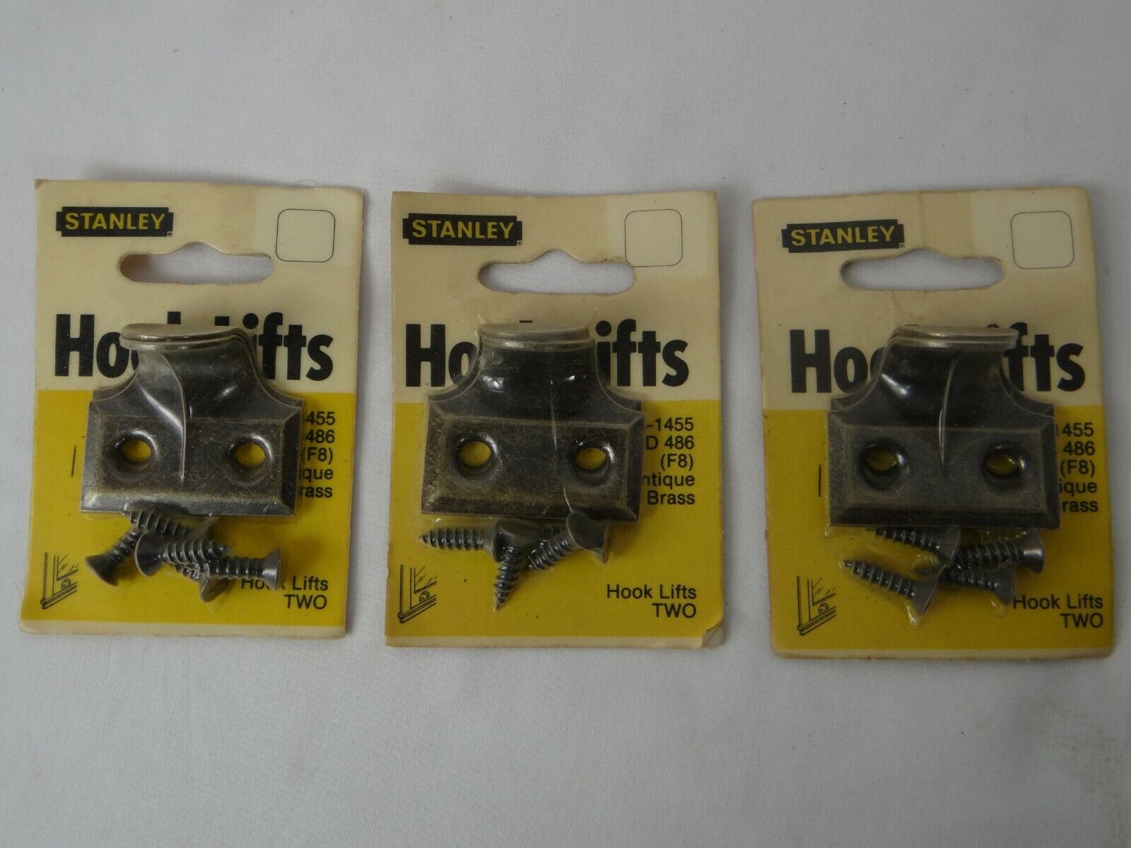 3 Packs Stanley Hook Lifts 75-1455 Antique Brass Finish Window or Drawer Pulls