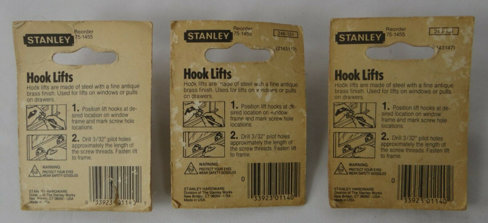 3 Packs Stanley Hook Lifts 75-1455 Antique Brass Finish Window or Drawer Pulls thumbnail