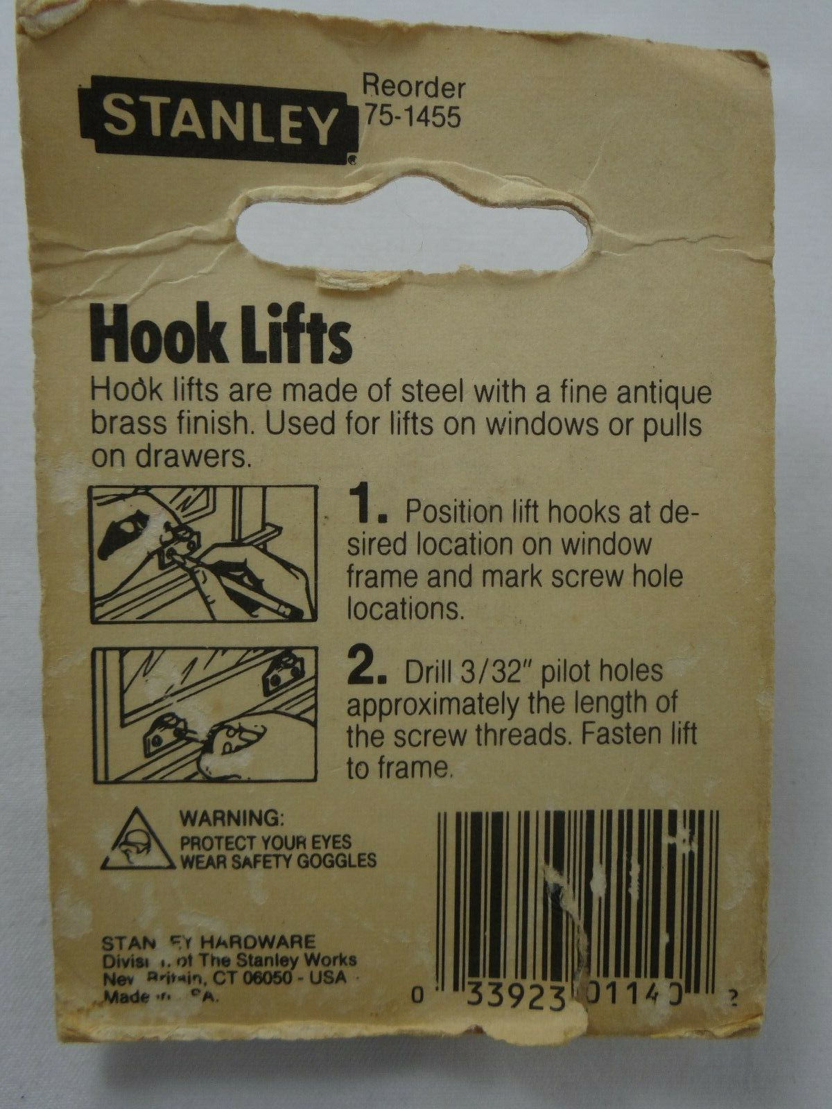 3 Packs Stanley Hook Lifts 75-1455 Antique Brass Finish Window or Drawer Pulls thumbnail