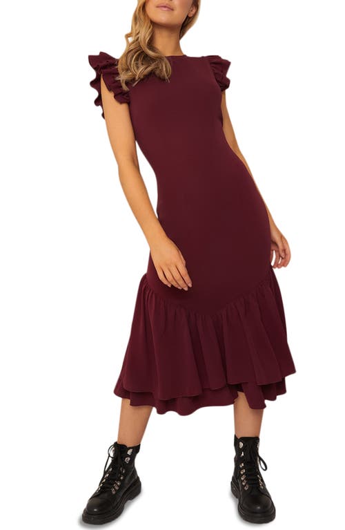 Chi Chi London Ruffle Hem MIDI Dress in Burgundy at Nordstrom, Size 16