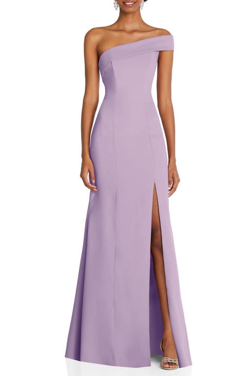 After Six Asymmetrical Off-the-Shoulder Cuff Trumpet Gown with Front Slit - 6858 - Purple - 14