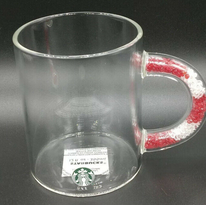 Starbucks 2021 Christmas Holiday Glass Clear Mug Candy Cane Handle 12 Oz