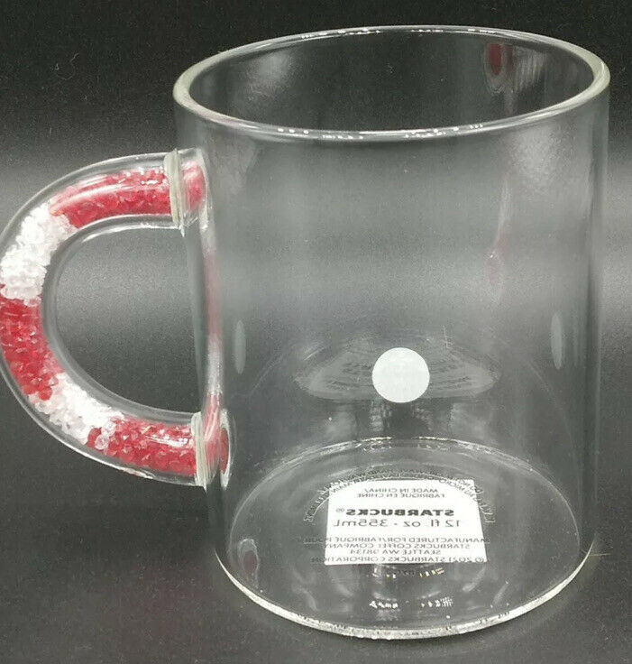 Starbucks 2021 Christmas Holiday Glass Clear Mug Candy Cane Handle 12 Oz thumbnail