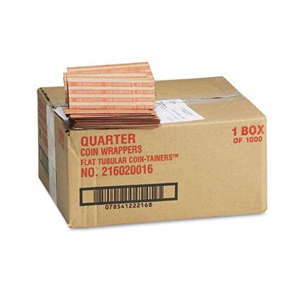 MMF Industries Pop-Open Flat Paper Coin Wrappers, Quarters, Orange, 1000 Wrappers per Box (216020016)