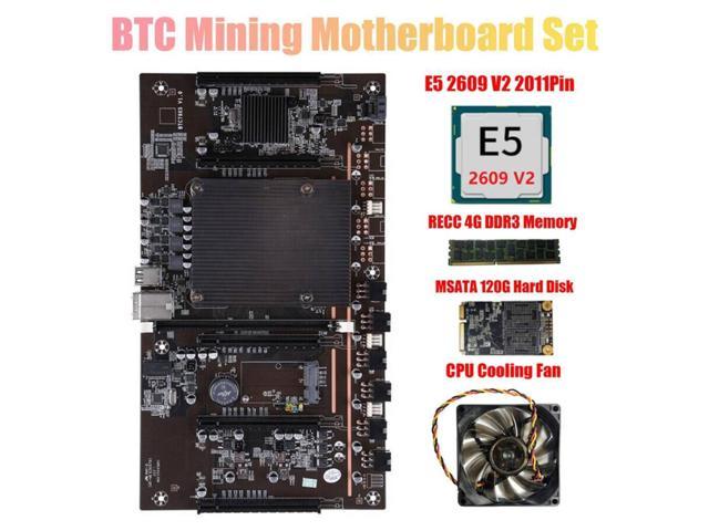X79 H61 BTC Mining Motherboard 5X PCI-E Support 3060 3070 3080 GPU with E5 2609 V2 CPU RECC 4GB DDR3 Memory 120G SSD+Fan