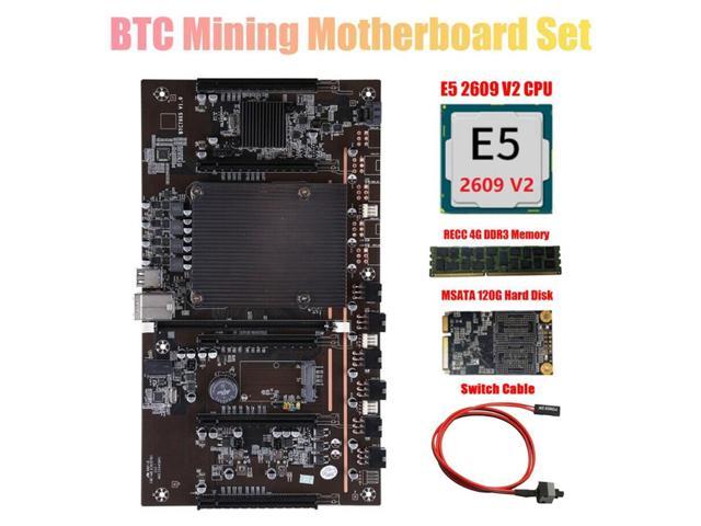 H61 X79 BTC Mining Motherboard with E5 2609 V2 CPU+RECC 4G DDR3 Ram+Switch Cable+120G SSD Support 3060 3070 3080 GPU
