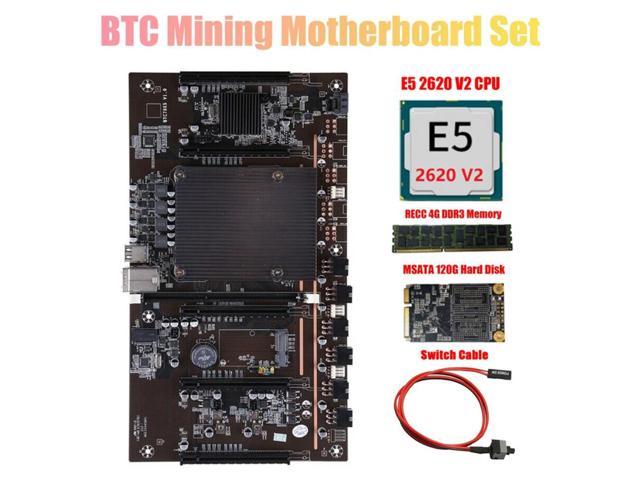 H61 X79 BTC Mining Motherboard with E5 2620 V2 CPU+RECC 4G DDR3 Ram+120G SSD+Switch Cable Support 3060 3070 3080 GPU