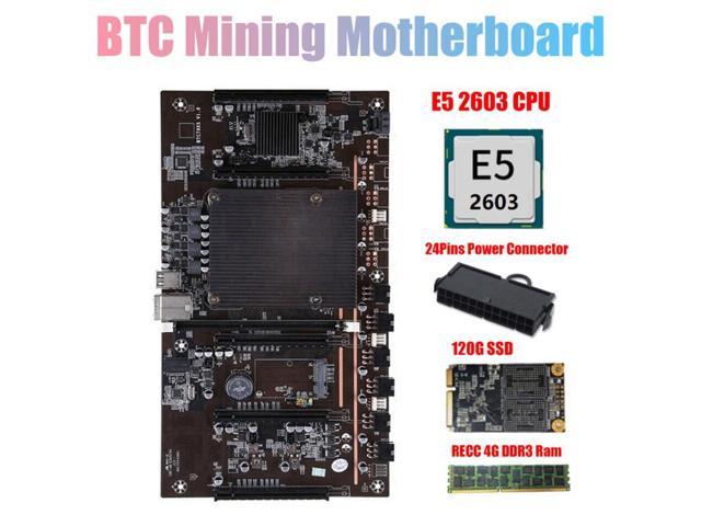 X79 H61 BTC Miner Motherboard with E5 2603 CPU+RECC 4G DDR3 Ram+120G SSD+24 Pins Connector Support 3060 3070 3080 GPU