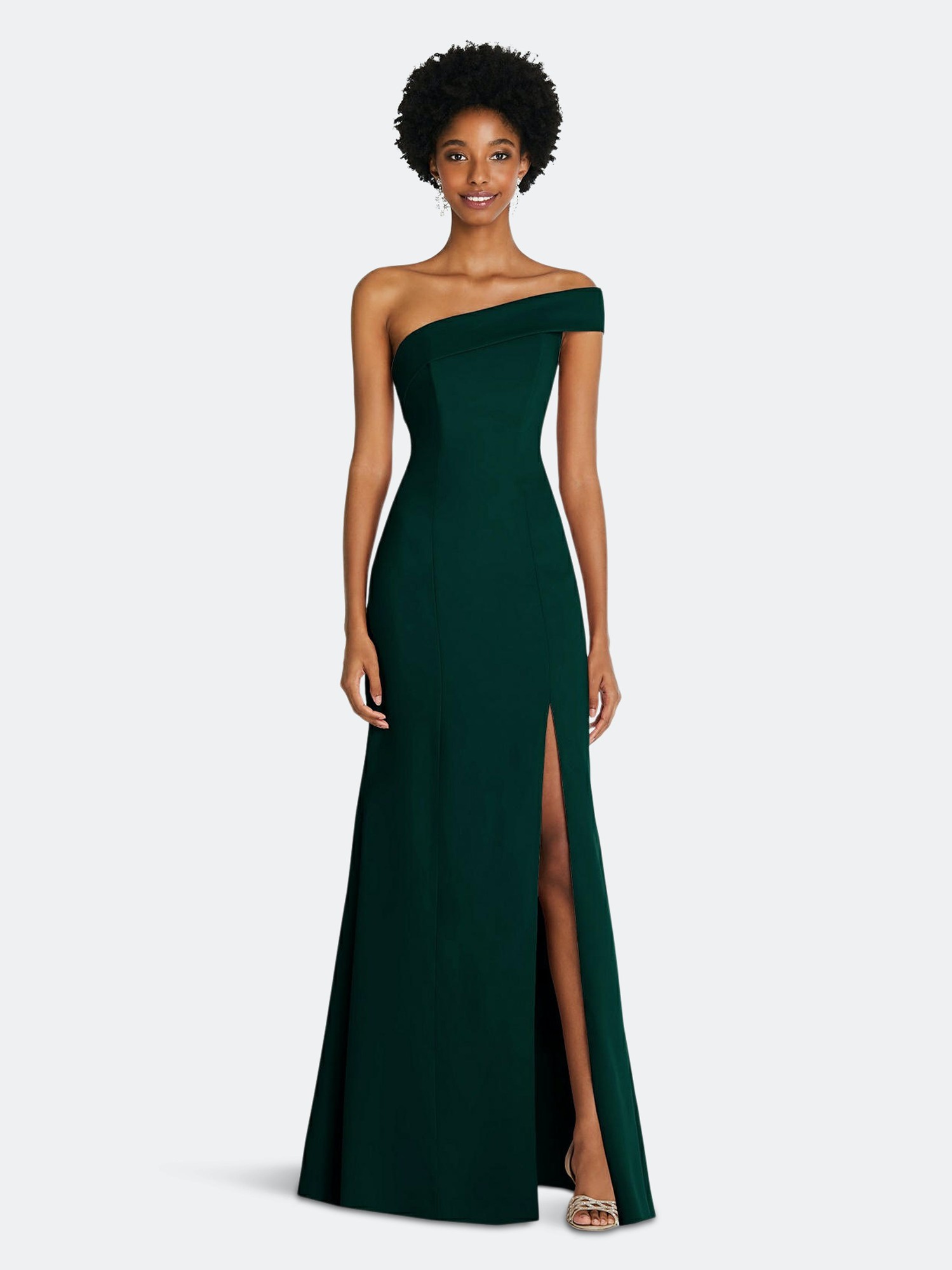 After Six Asymmetrical Off-the-Shoulder Cuff Trumpet Gown with Front Slit - 6858 - Green - 8