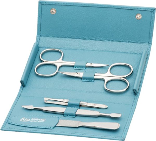 Erbe Collection Fünfteiliges Manicure Set Im Leder-Druckknopf-Etui Grün