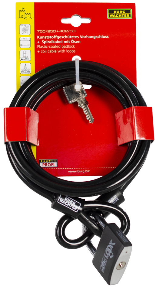 Burg Wächter 2660 Spiral Cable Lock Black Key Lock Aluminium Robust