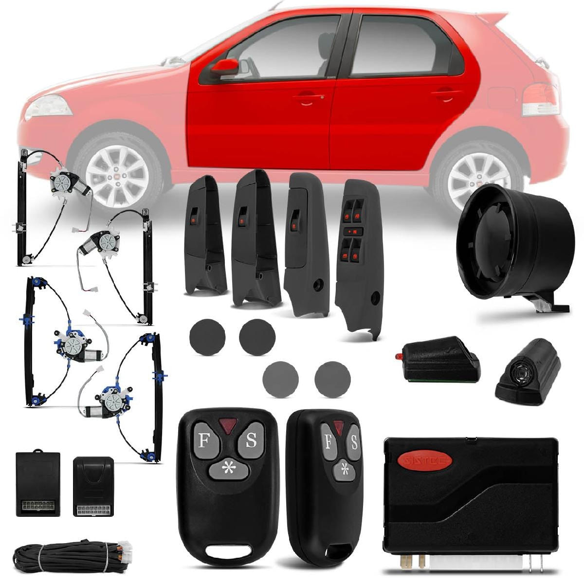 Kit Vidro Elétrico Palio 2006 2007 2008 2009 2010 2011 Sensorizado Completo + Alarme Sistec Sxt 986